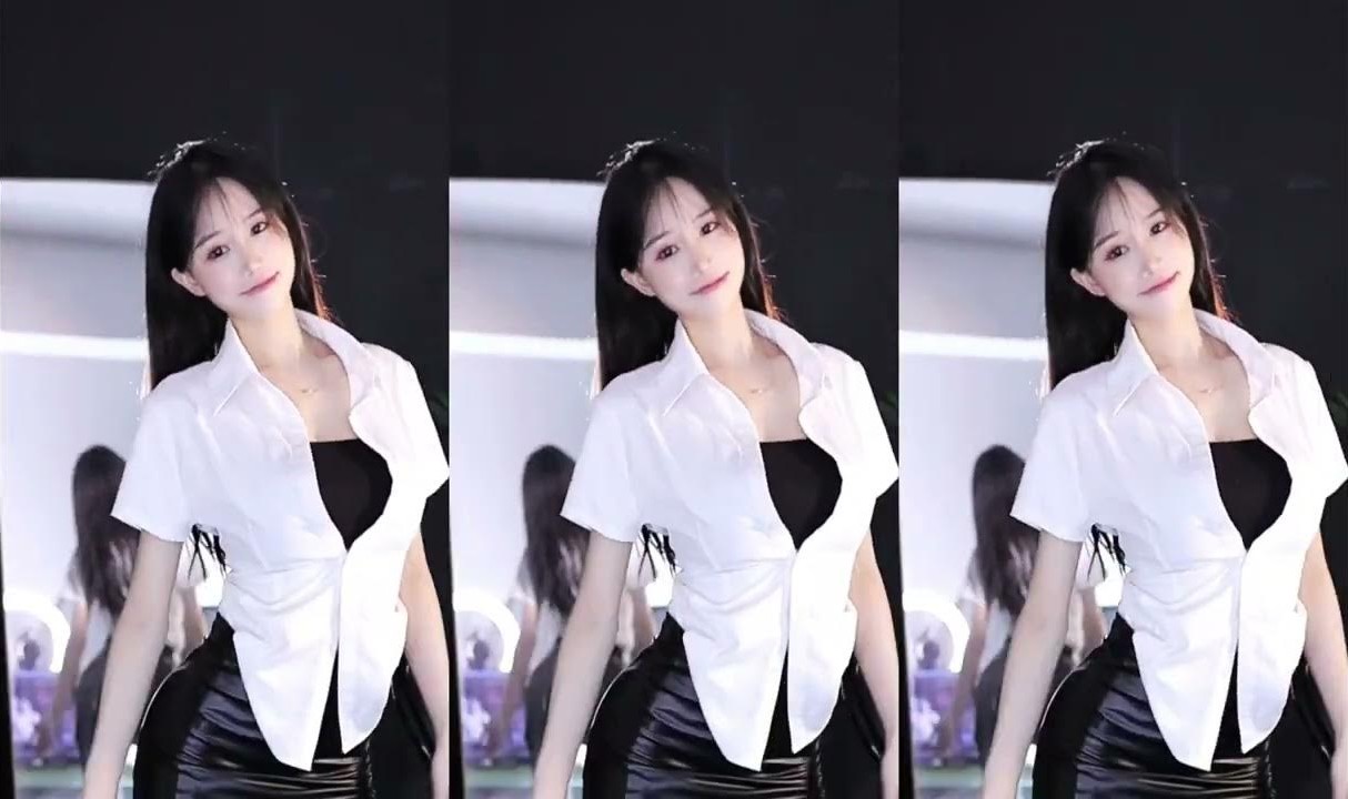 虎牙 音动小师妹 （现抖音音动小师妹）OL制服黑色包臀皮裙大摆锤撅臀摆跨舞